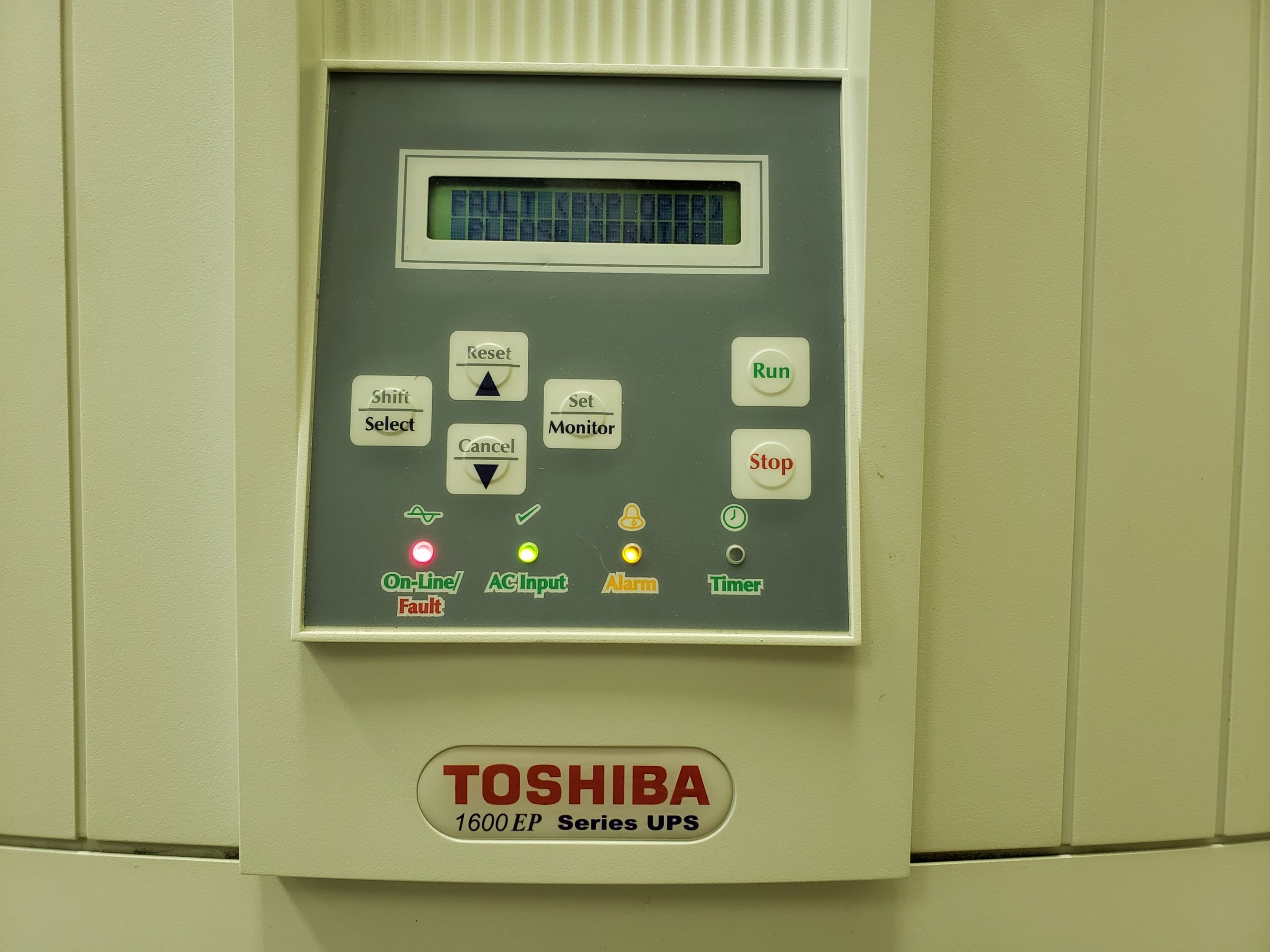 a Toshiba 1600 EP Series UPS control panel