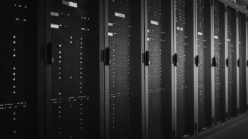 a black and white wall of a server room