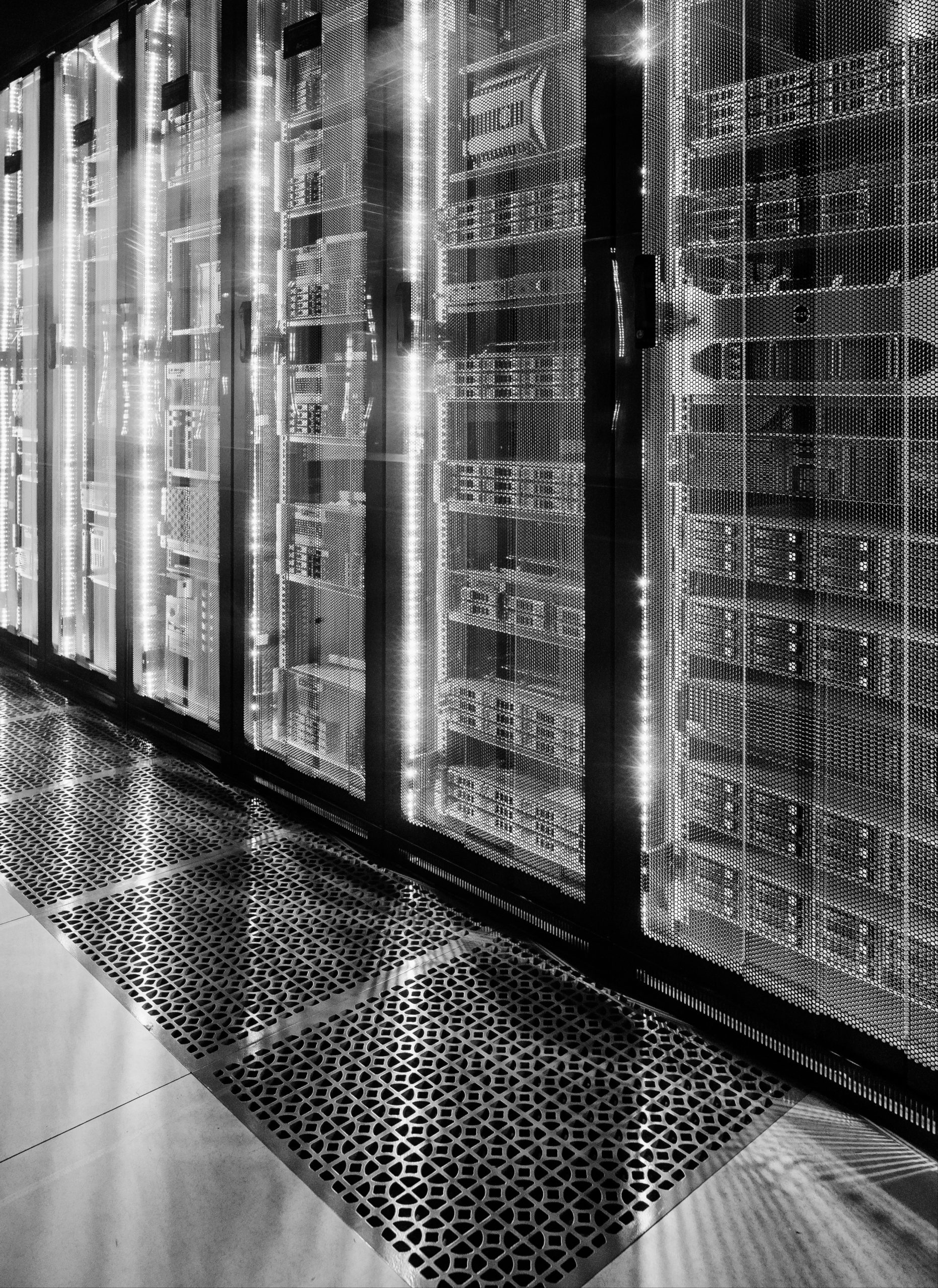 a black and white wall of a server room