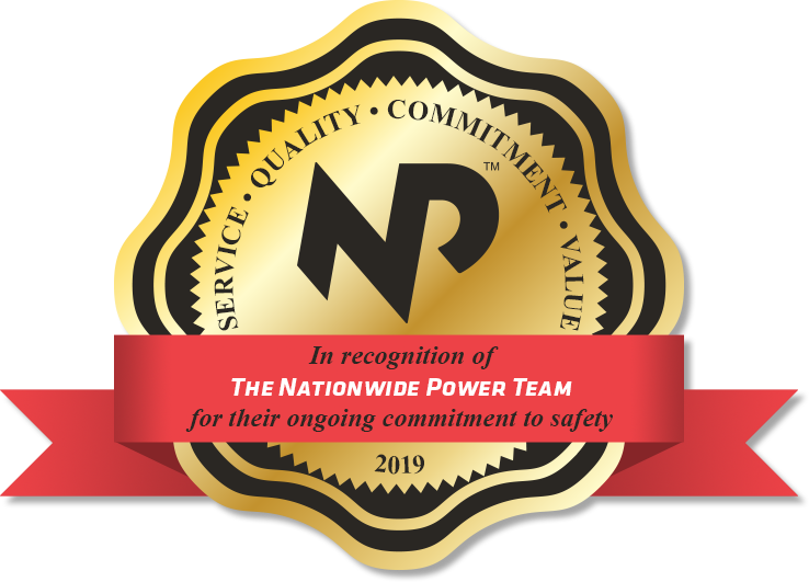 an award seal recognizing Nationwide Power's ongoing commitment to safety in 2019