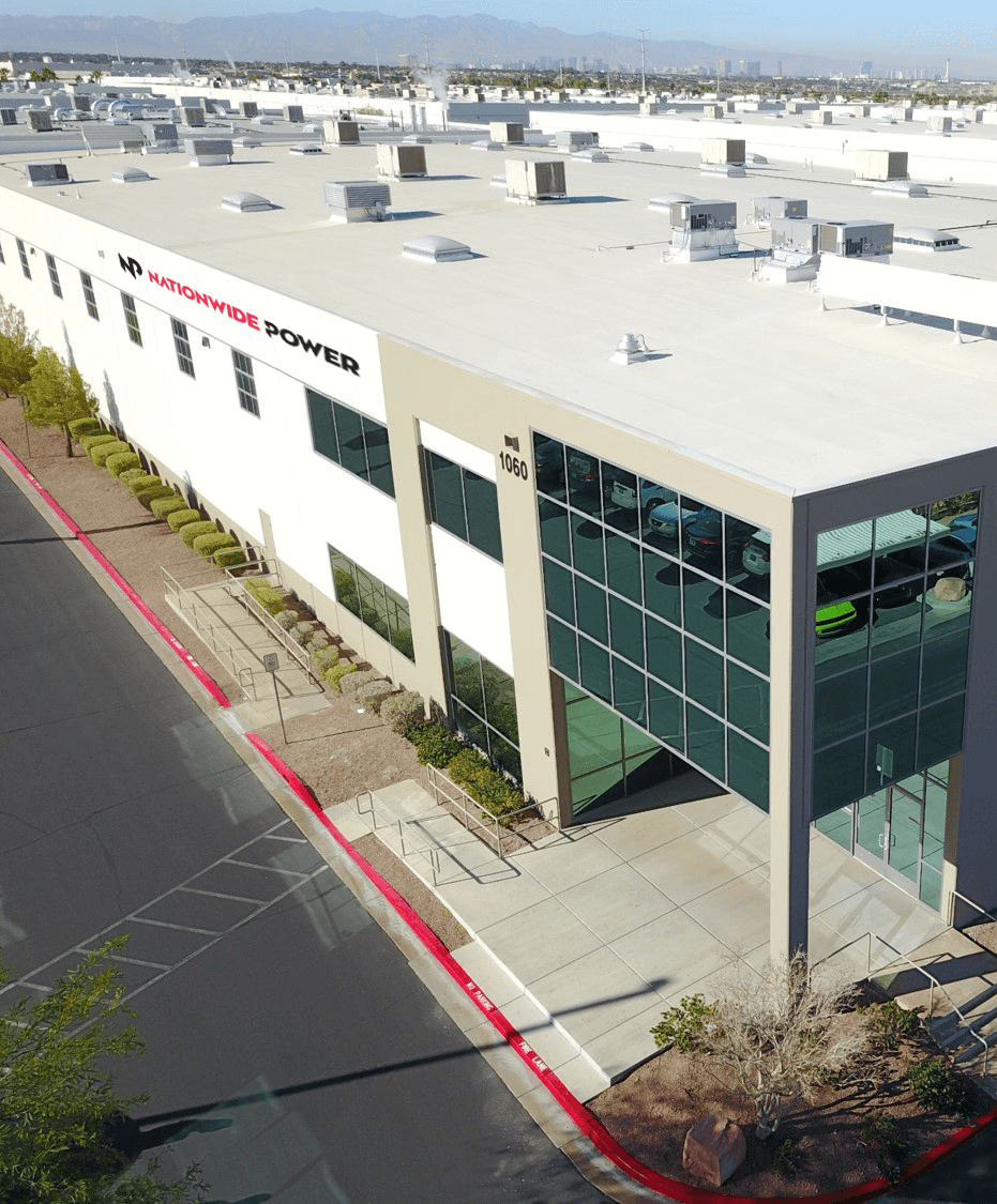 an aerial view of a white Nationwide Power building