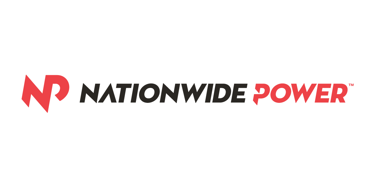 a red and black logo for Nationwide Power