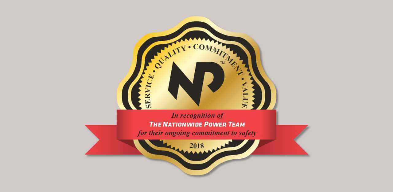 a gold seal recognizing Nationwide Power's ongoing commitment to safety in 2018